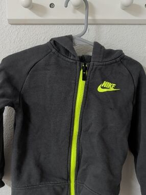 Nike Dark Gray Hoodie with Neon Yellow Zip and Logo